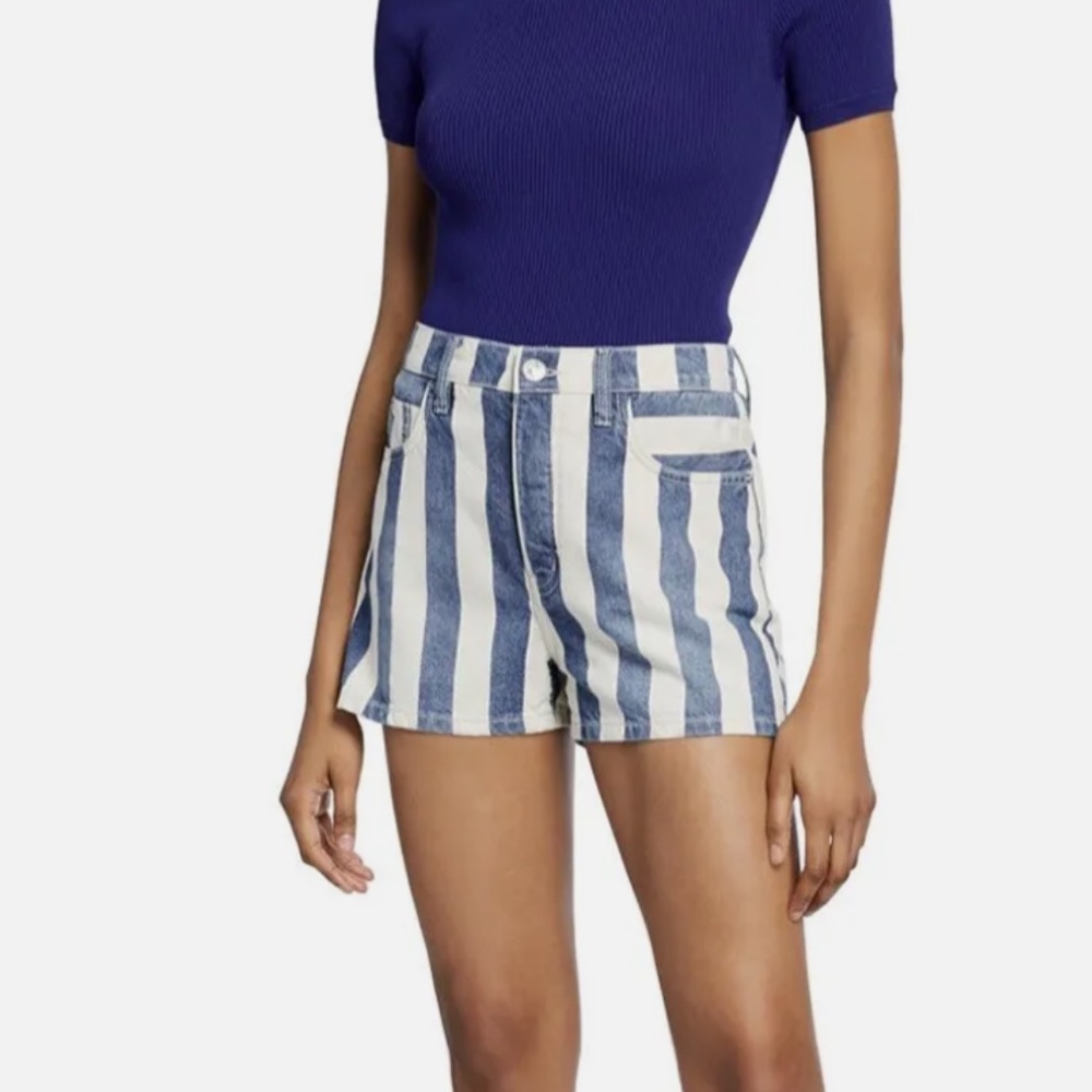 Current/Elliott Blue and White Striped Denim Jean Shorts